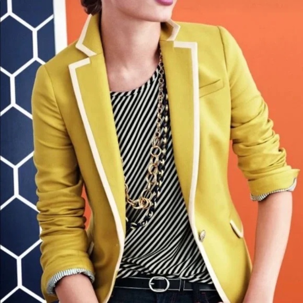 Banana Republic Butter Yellow Chartreuse Contrast Blazer Size 4 - Picture 2 of 11